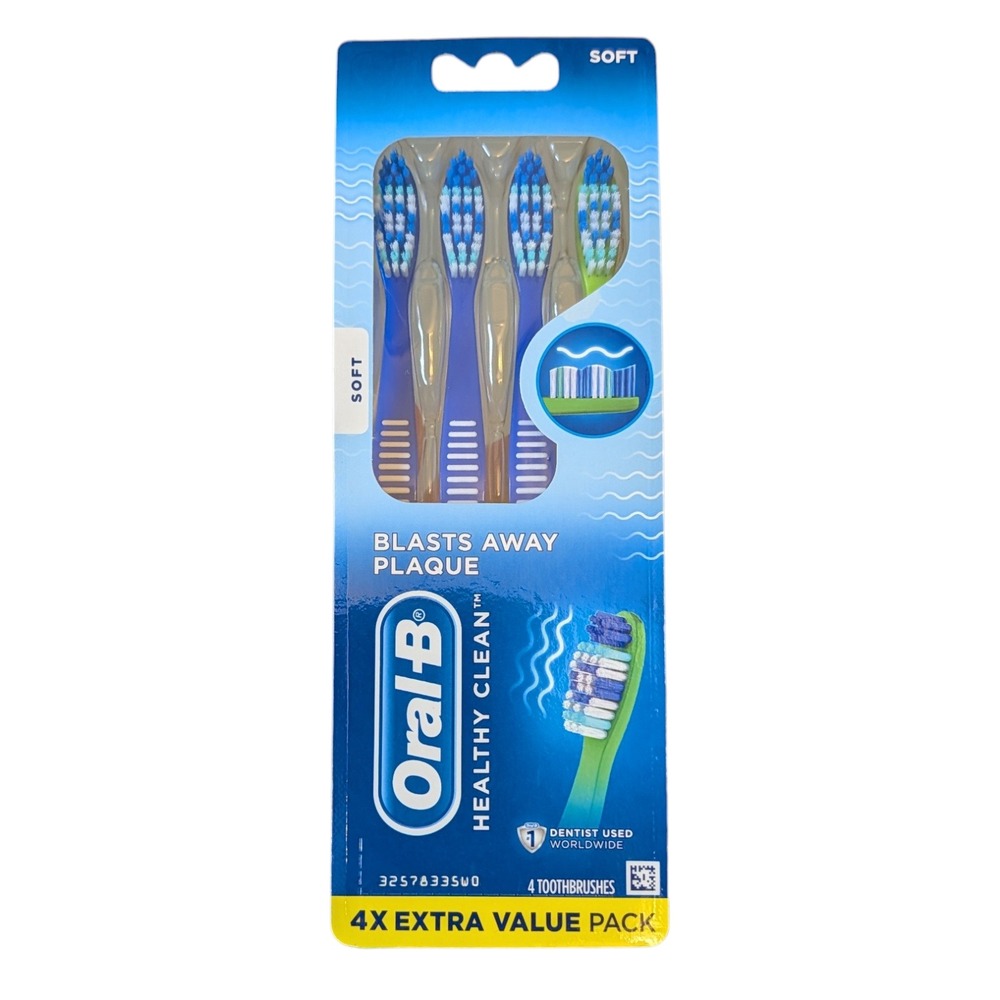 Oral-B Healthy Clean Soft Manual Toothbrushes 4 Count Blue Value Pack